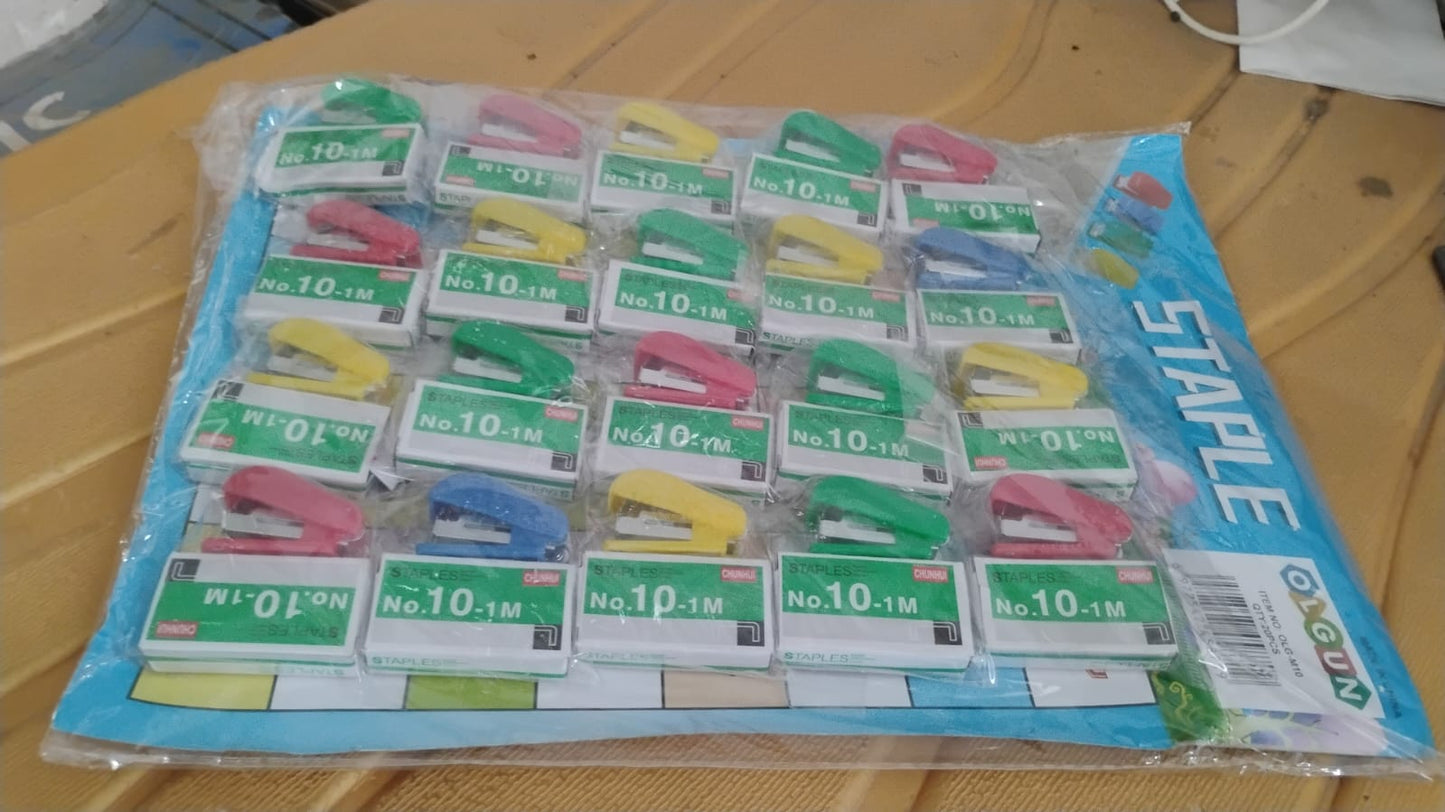 Mini Stapler Set with Staples – Assorted Colors | No.10 Staplers with Pins (20 pcs Set)