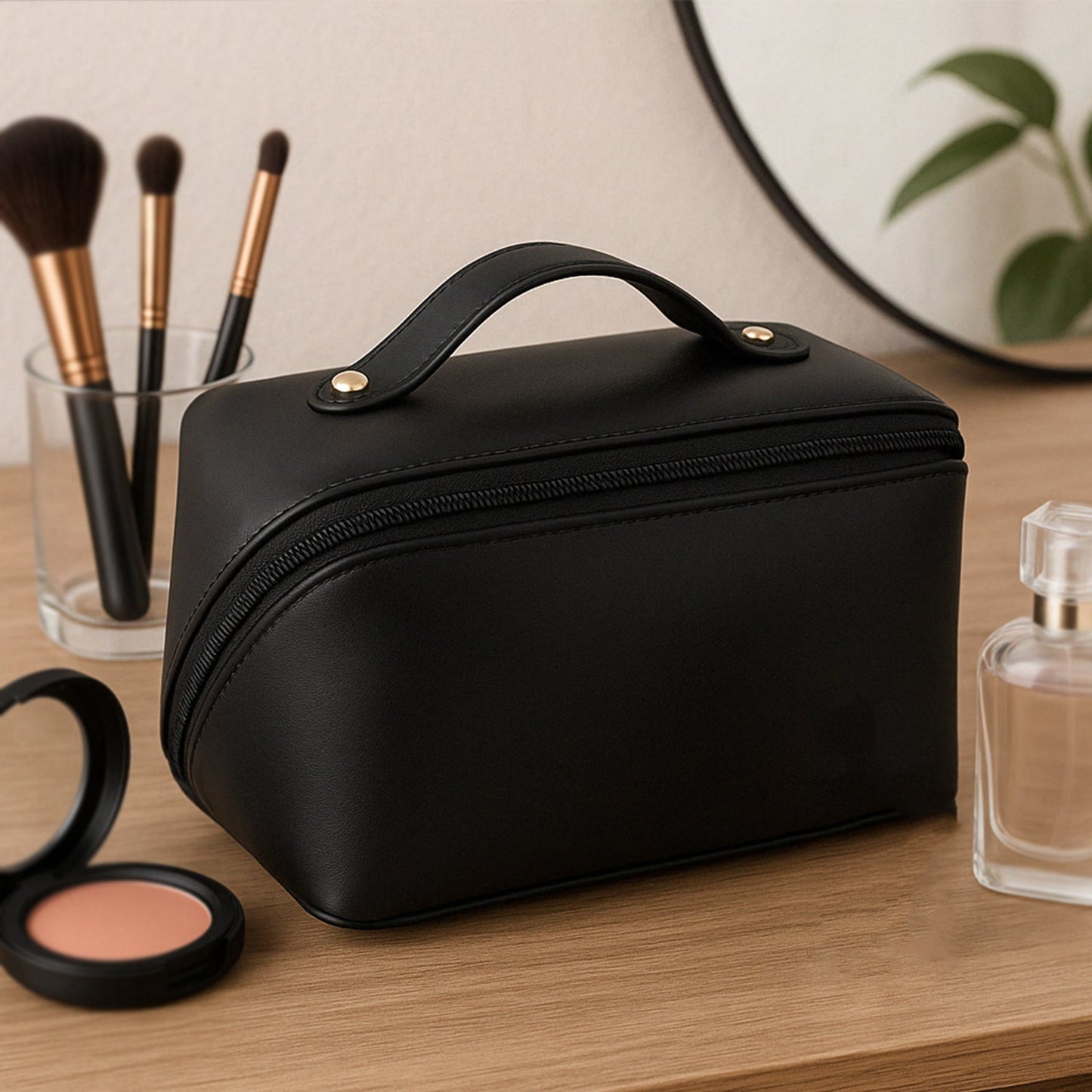 Premium Travel Makeup & Toiletry Organizer Pouch with Zipper & Handle (1 Pc / Mix Color)