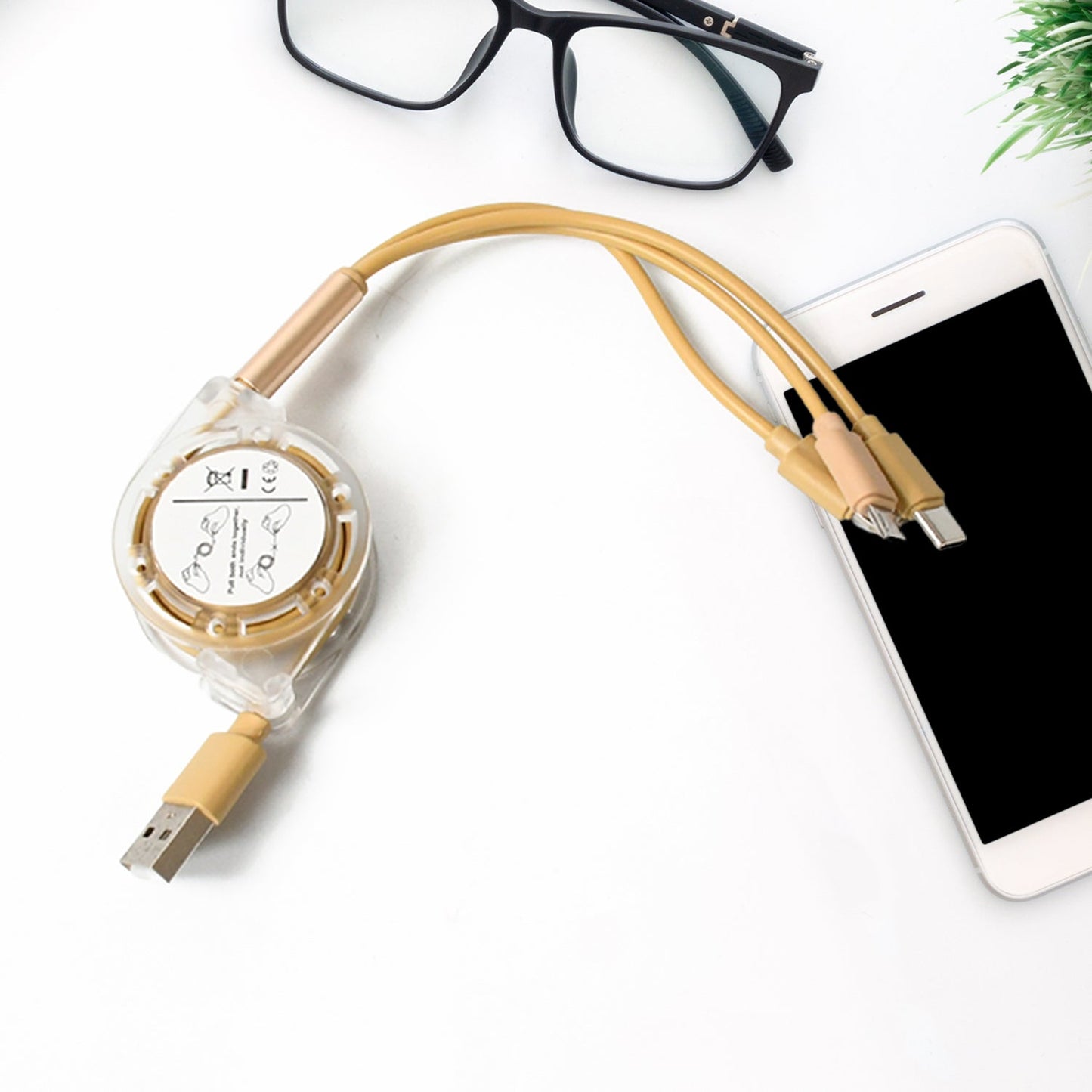 Retractable 3-in-1 Charger Cable for Phones & Android (1 Pc, Multi-USB)