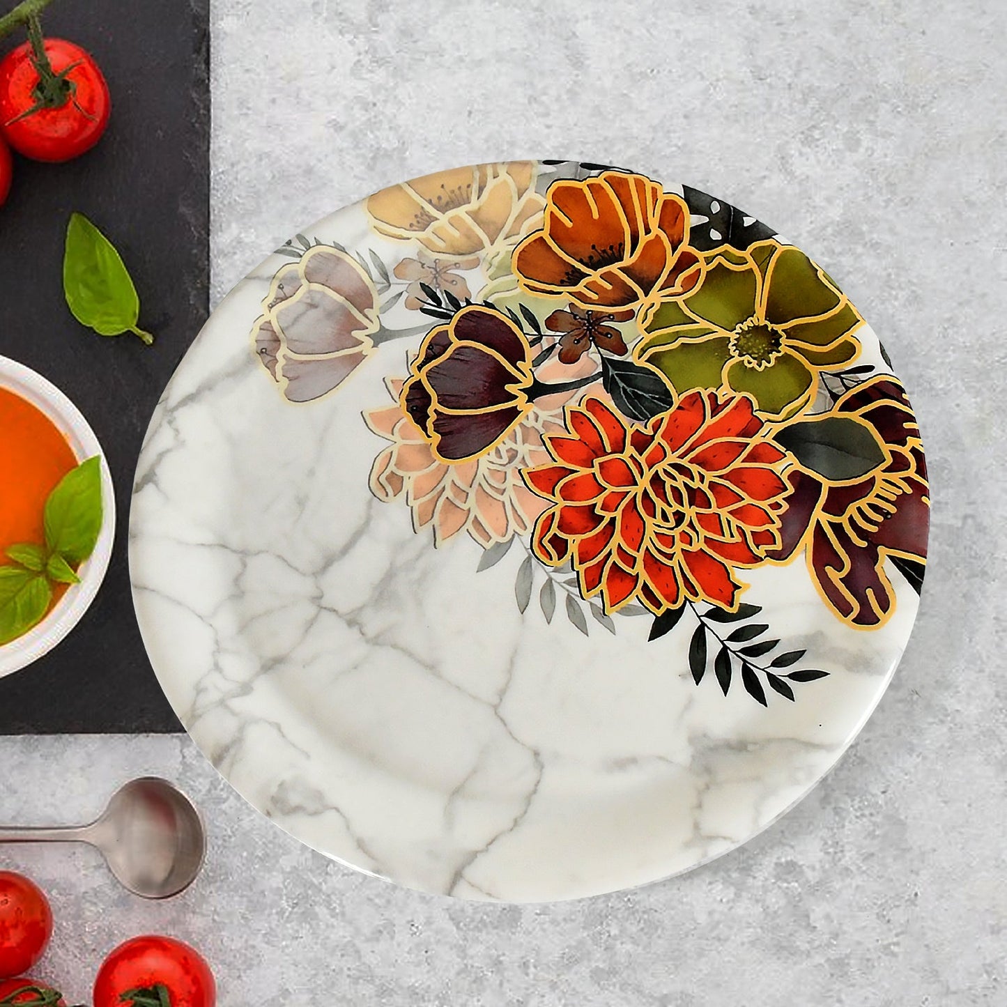 Dream 18-Piece Plastic Dinner Set – Unique Flower Design, 6 Plates, 6 Bowls & 6 Spoons, Microwave & Dishwasher Safe