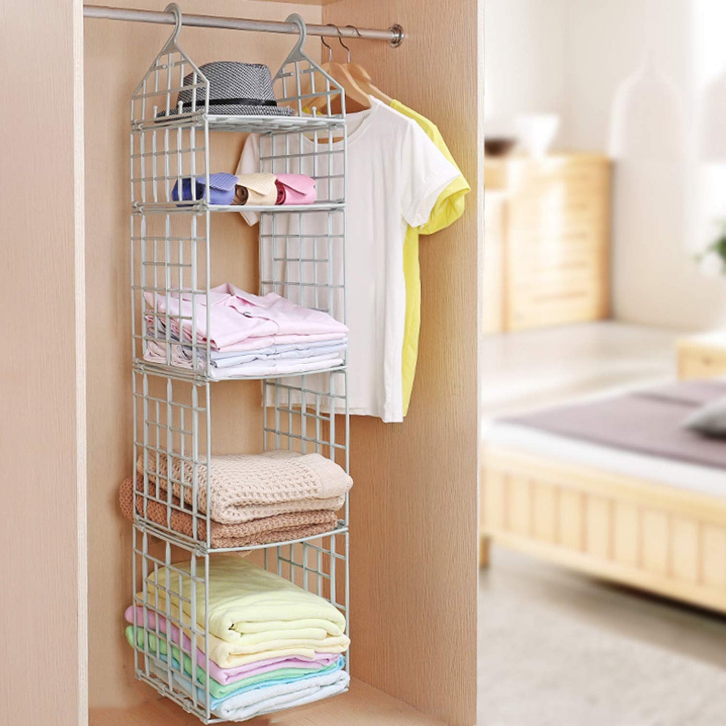 MULTIPURPOSE 5 LAYER FOLDING CLOTHES STORAGE RACKS||CLOSET FOR STUDENTS WARDROBE SHELVES SOCKS, SCARF, T-SHIRT, ETC||HANGING ORGANIZER STORAGE HOLDERS & RACKS