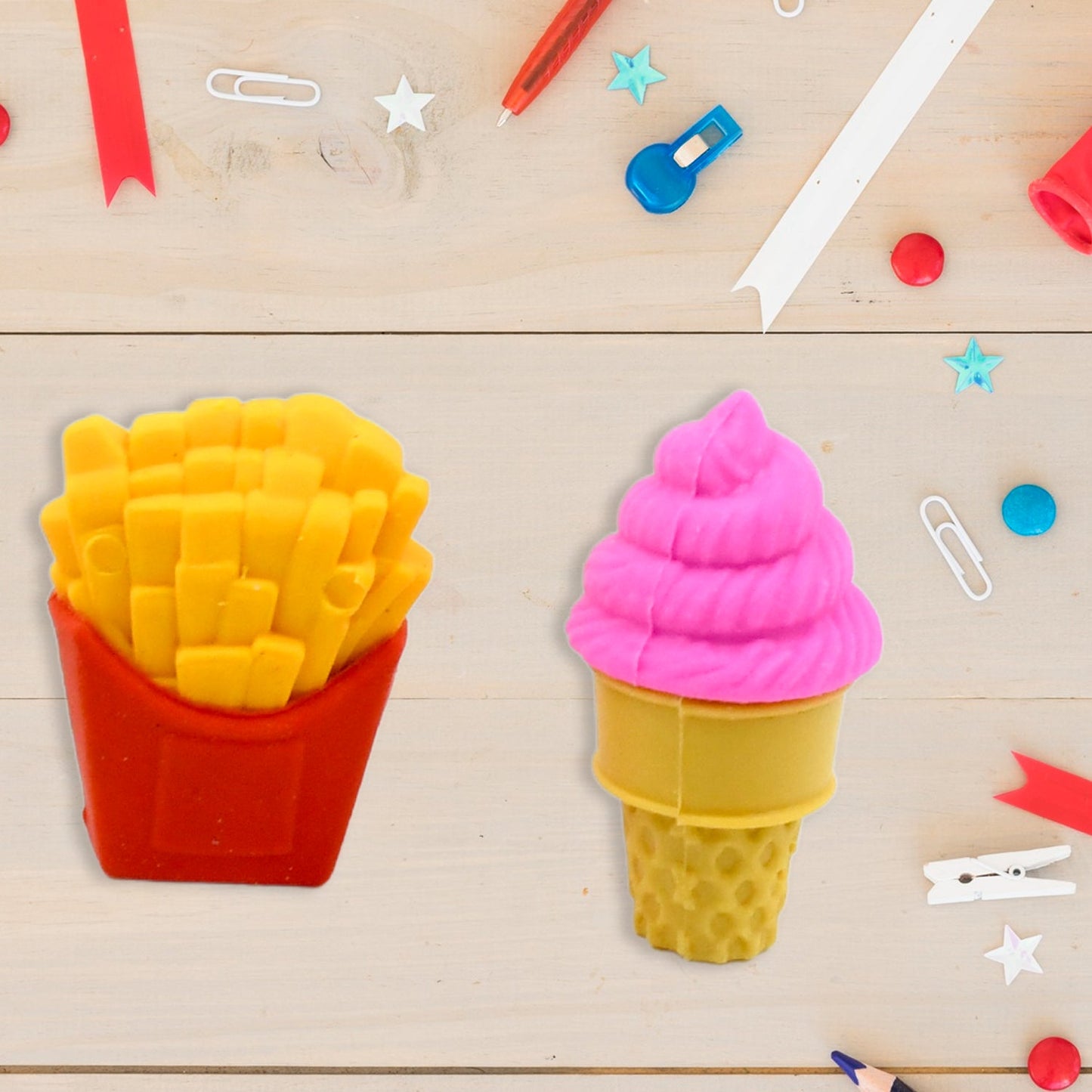 3D Food Fancy & Colorful Erasers – Cute Novelty Eraser Set for Kids & School Prize (1 Set / Mix Design & Color)