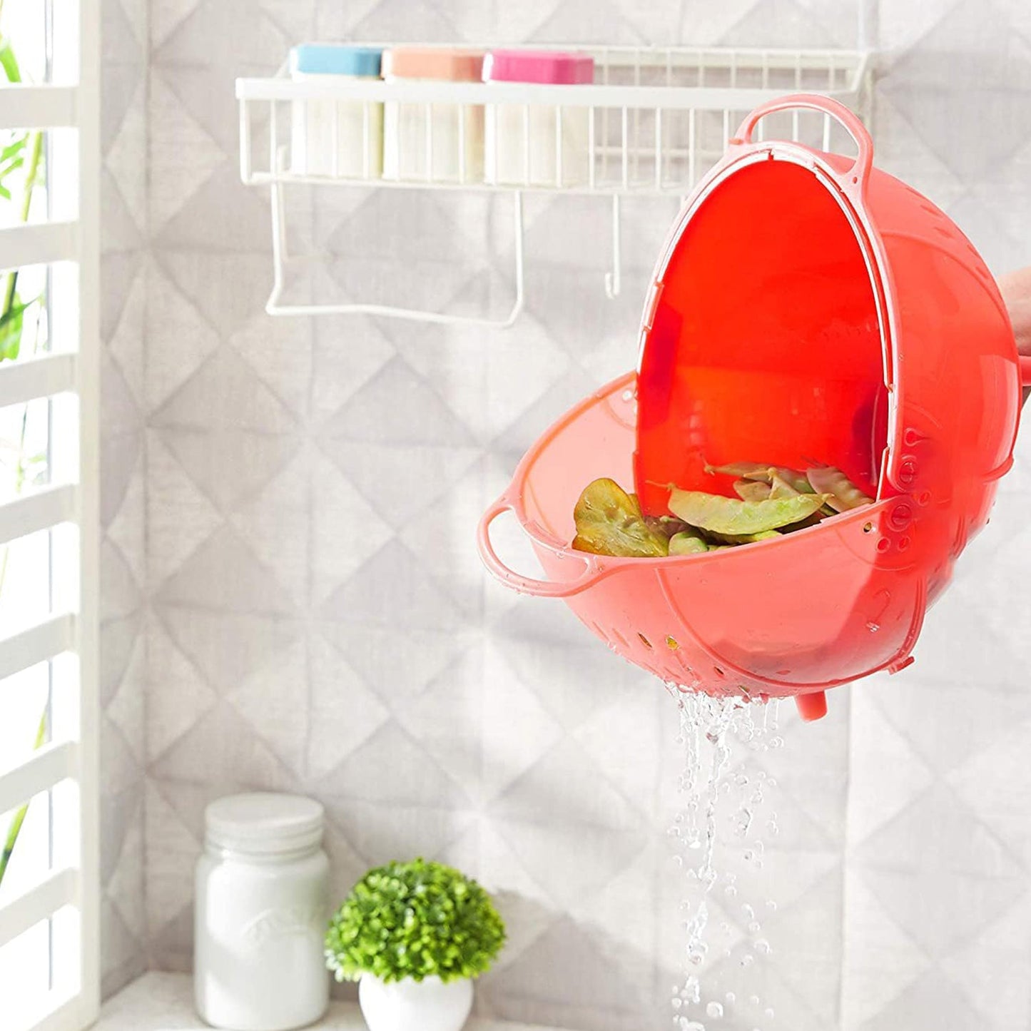 Plastic Revolving Multi Functional Rice, Vegetable Fruit Wash Basket Bowl