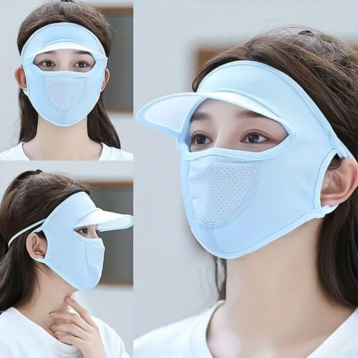 Women's Full Face UV Protection Cap with Built-in Mask and Wide Brim Visor – Breathable (1 Pc)