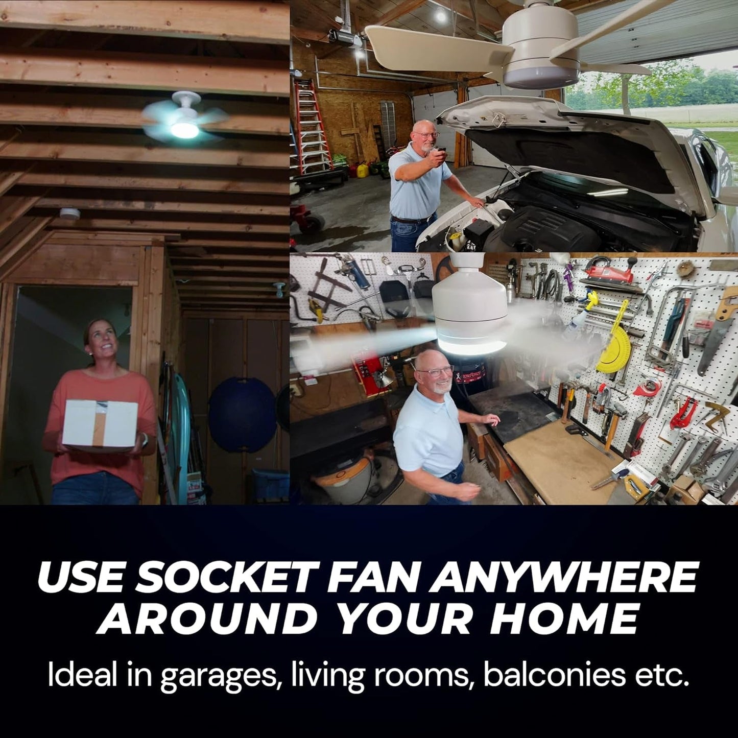 Original Cool LED Socket Fan Light – Ceiling Fan Replacement, 1000 Lumens/5000K, Remote Controlled (Remote Battery Not Included)