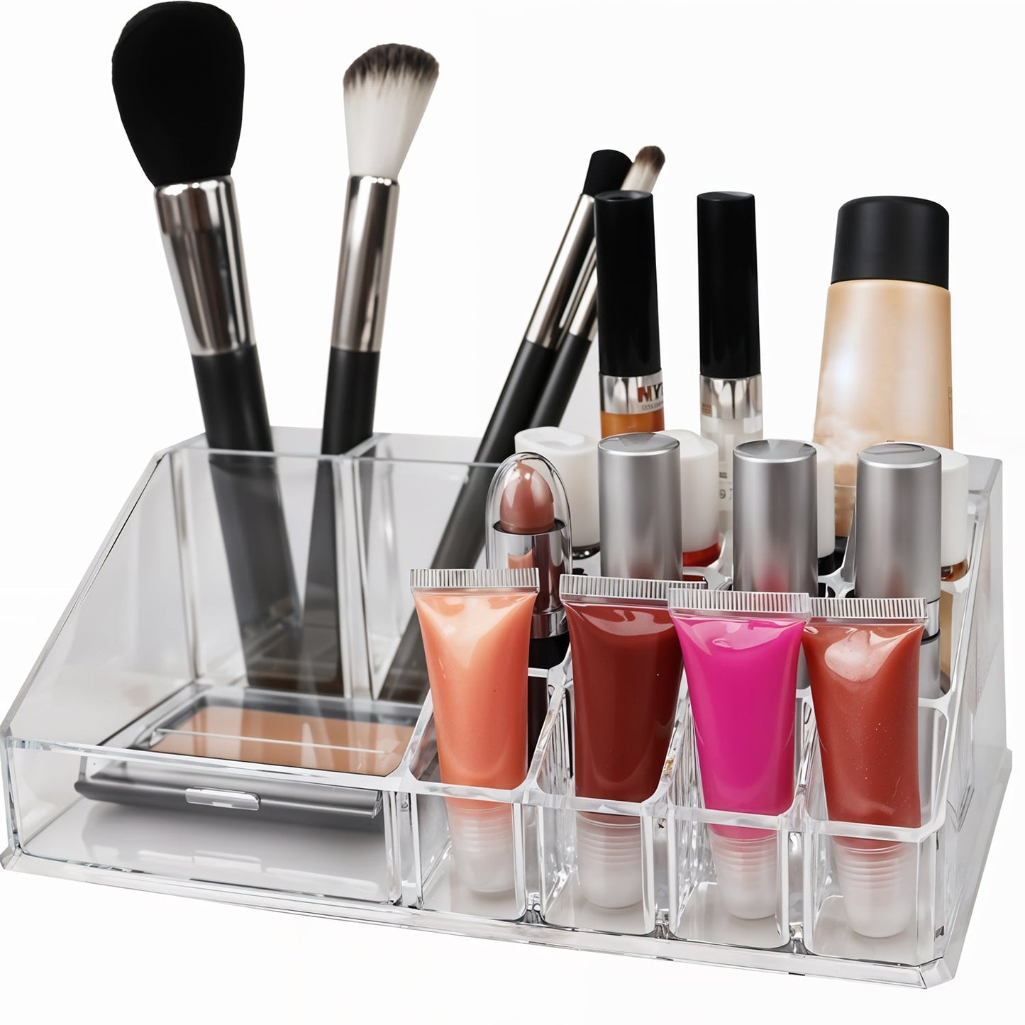 16 Compartment Cosmetic Makeup Jewellery Lipstick Storage Organiser Box, Cosmetic Storage Box Make-up Lipstick Organizer / Lipstick Holder Case  Transparent