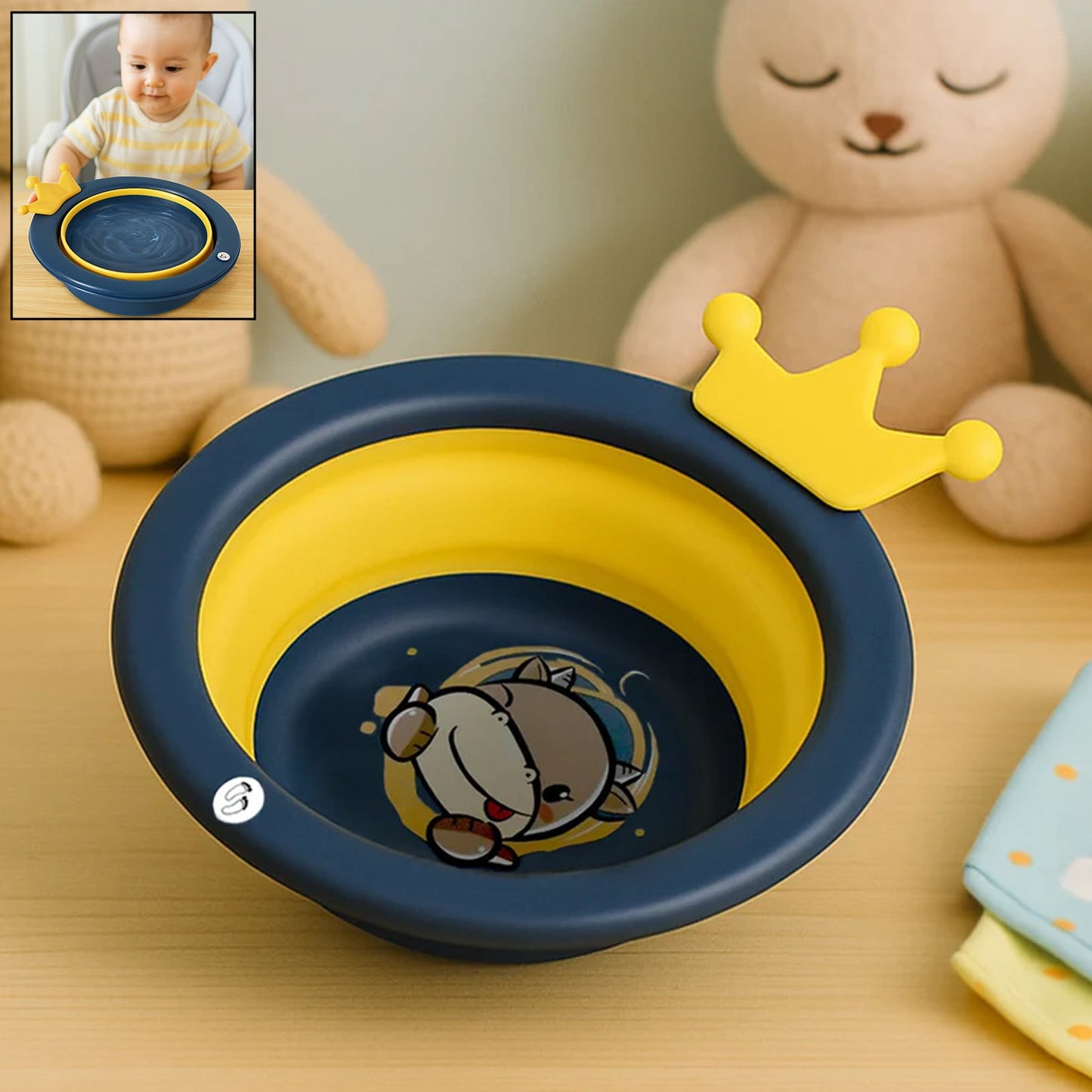 Cartoon Shape Wash Basin, Space Saving Multi Function Foldable Baby Wash basin Easy Clean Lightweight Thicken for Washing Face for Home (33x31 Cm / 1 pc)