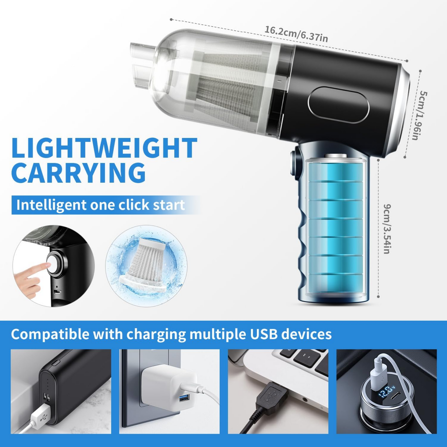 3 in 1 Mini Car Vacuum – Wireless, Rechargeable, Blower & Dust Cleaner for Car, Home & Keyboard